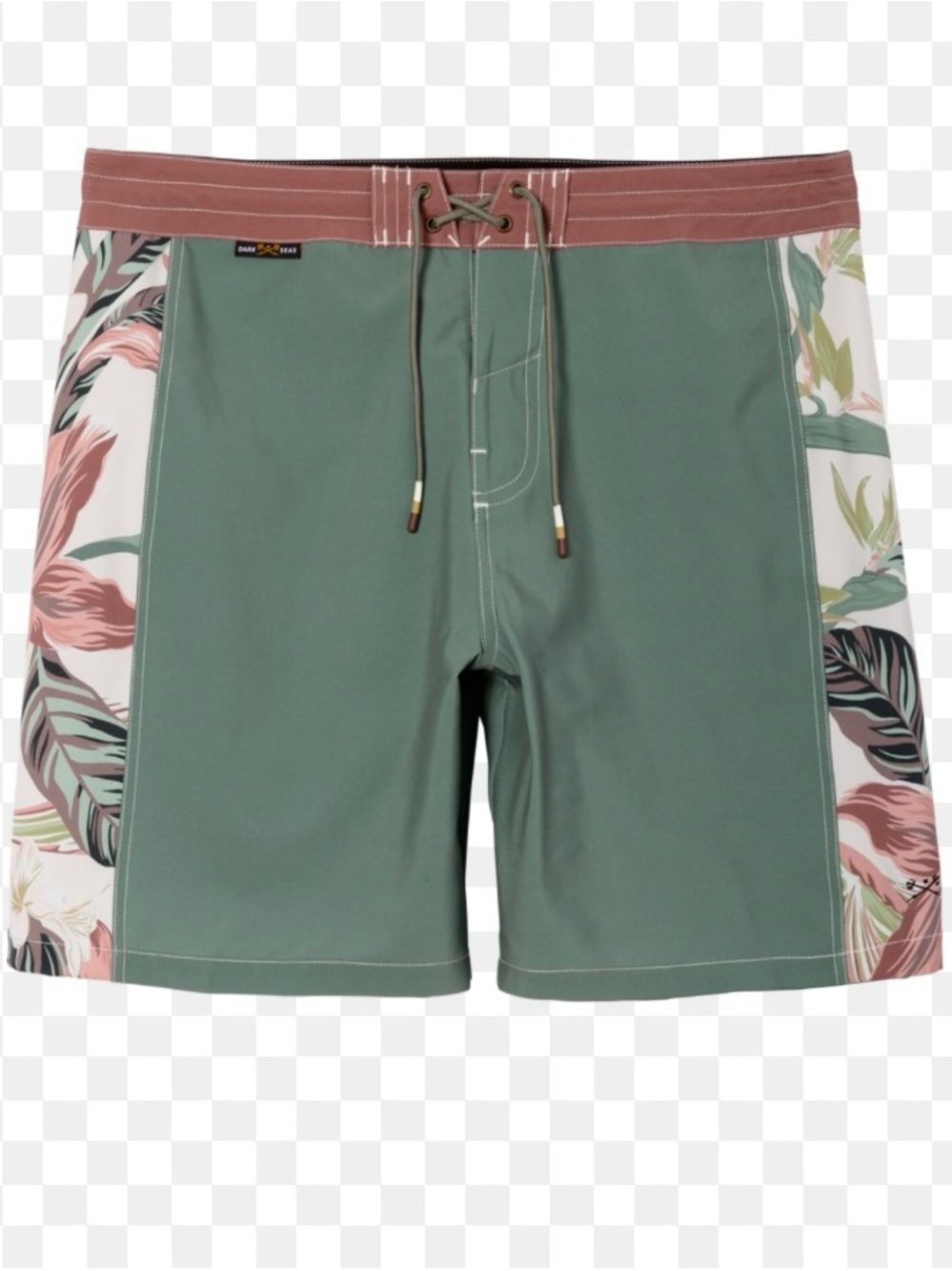 Sage Green Men’s Floral-Panel Swim Board Shorts